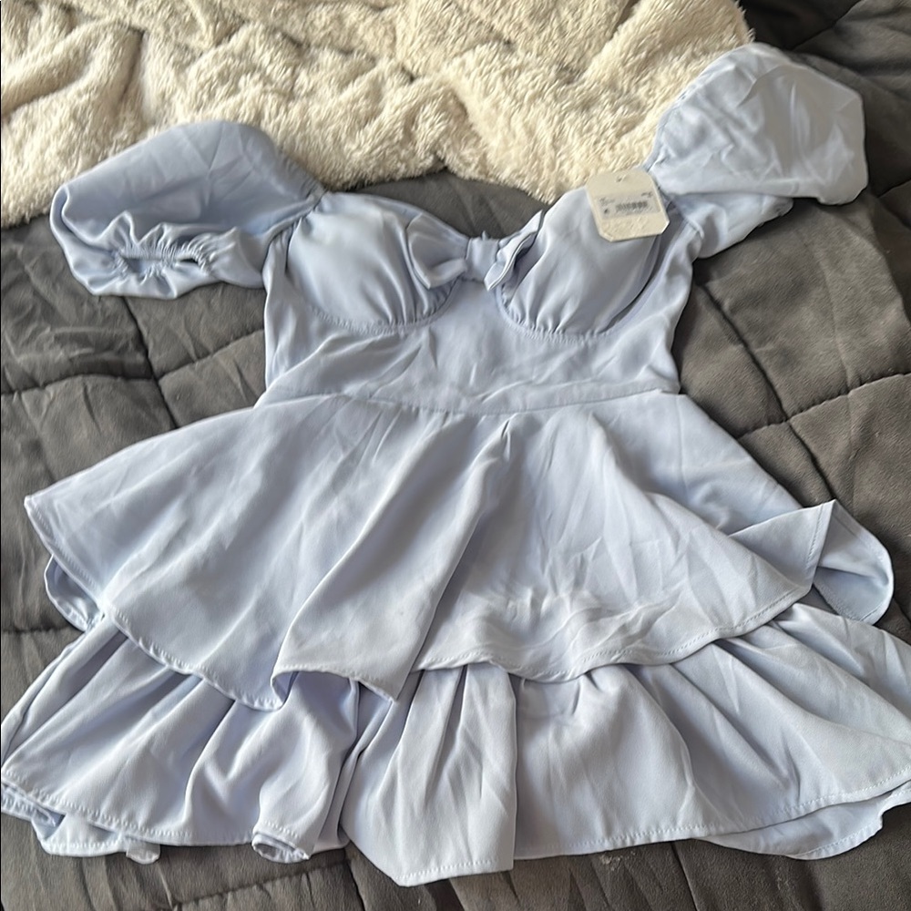 Altar'd State Light Blue Romper with Puff Sleeves